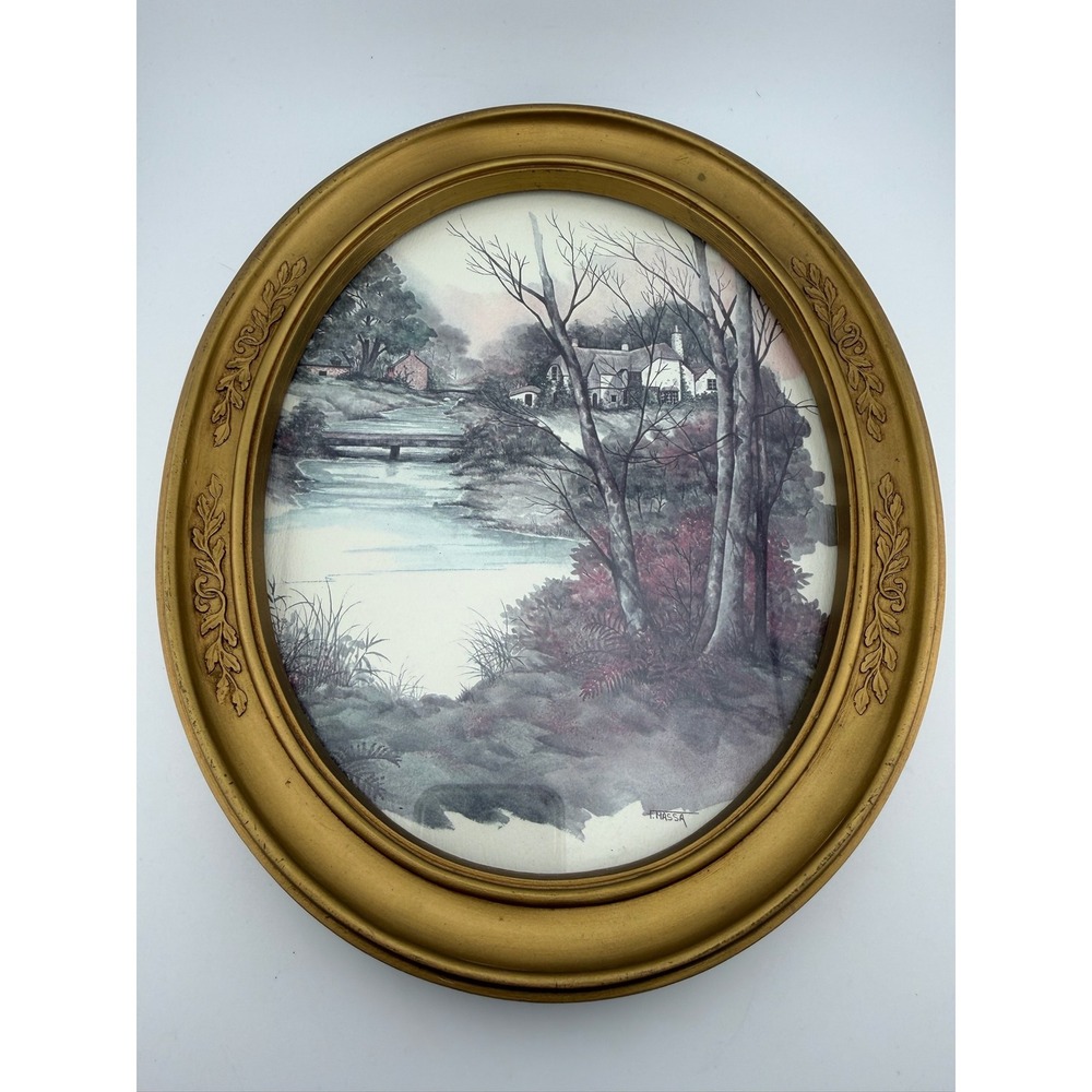 F. Massa Framed Art Print Medium Gold Tone Vintage Countryside Landscape